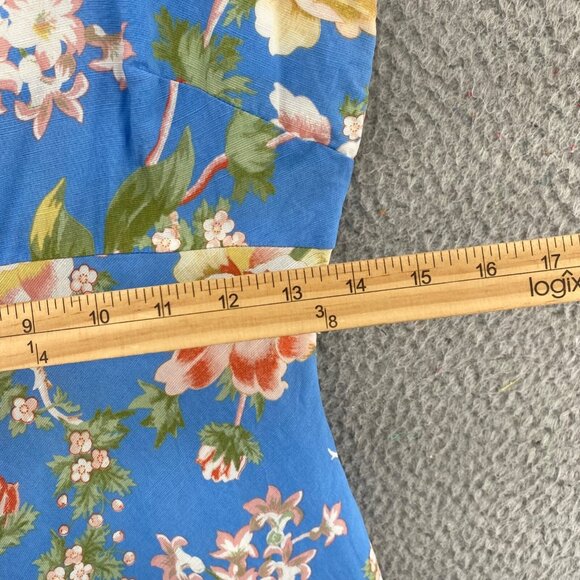 Talbots Dress Womens 2 Petite Blue Multi Floral Linen Blend A Line Empire Waist - Picture 9 of 11